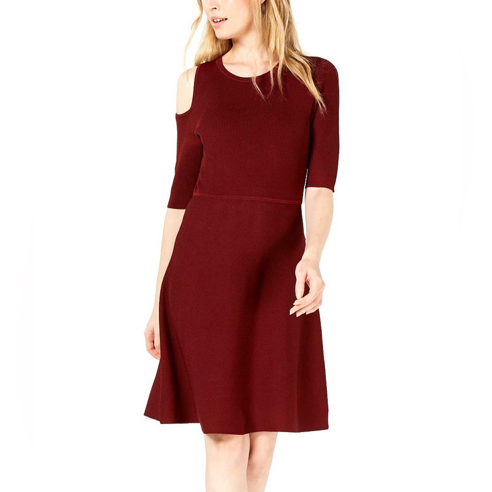 Bar III Red Cold Shoulder A-Line Dress